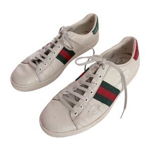 Gucci White Sneakers with Red and Green Stripes